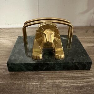 1980s Vintage MGM Grand Hotel Casino Brass Lion Marble Letter Holder Decor